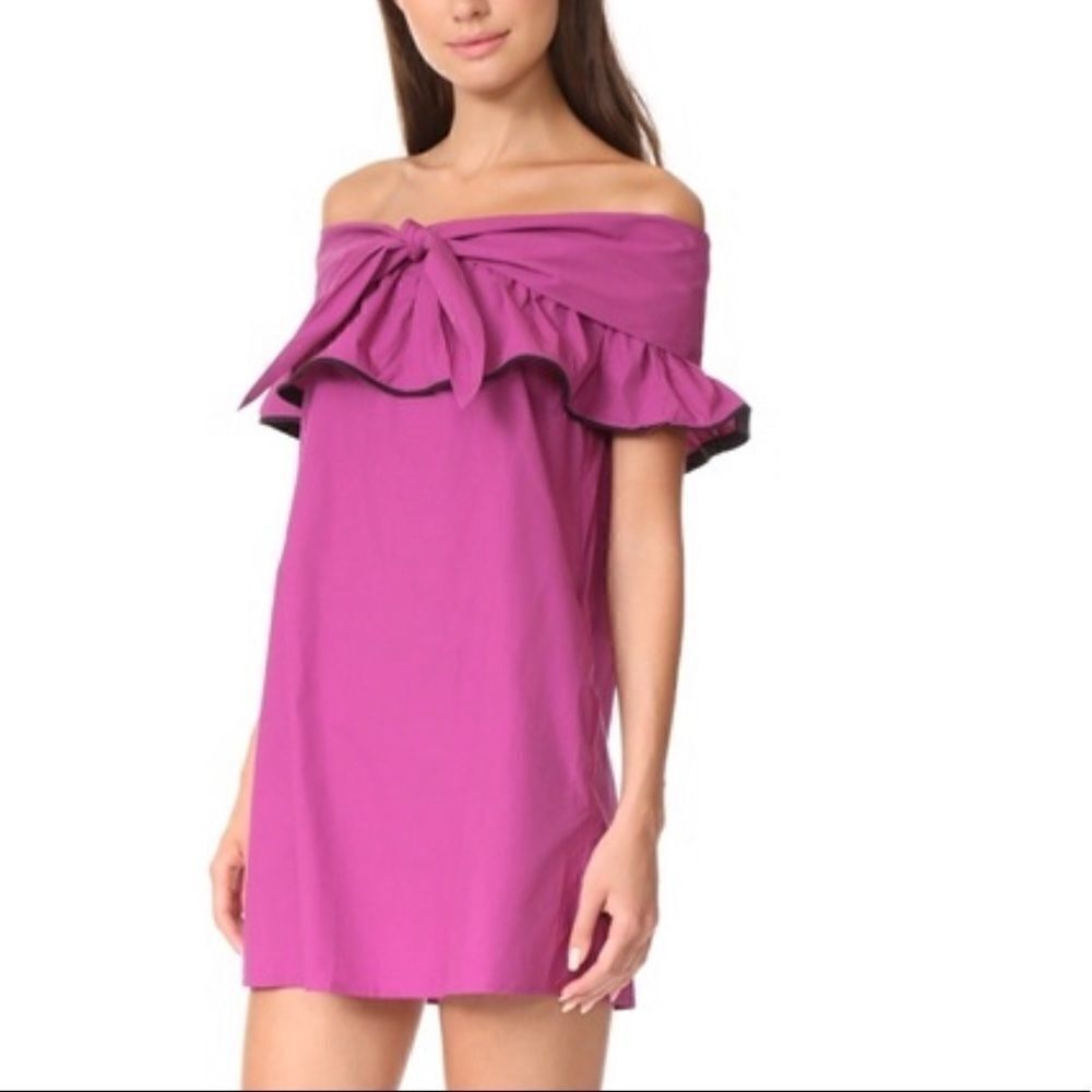 Revolve LINE & DOT FUCHSIA Lorena cotton off the shoulder mini DRESS NUE - L